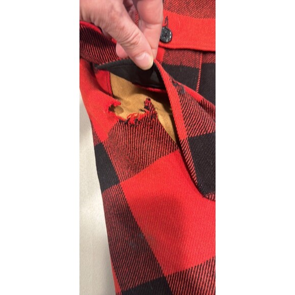 Distressed Bemidji Woolen Mills MACKINAW Med Red Check Hunting Jacket SEE PHOTOS - Picture 6 of 9